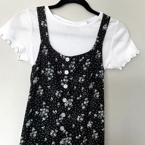 BLUSH GIRLS BLACK FLORAL JUMPSUIT WITH WHITE SHIRT, L 14/16